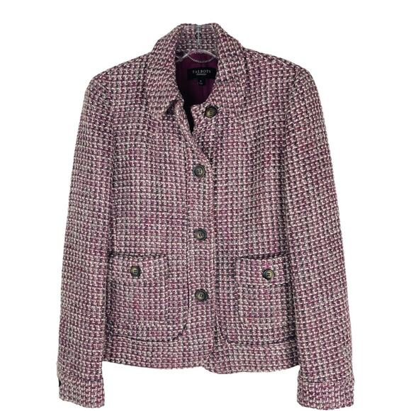 Talbots purple white wool tweed button pocket office preppy blazer jacket 4 - Picture 1 of 7
